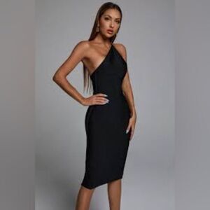 Bella Barnett One Shoulder Midi Dress Bodycon Black Size Medium NWT party event
